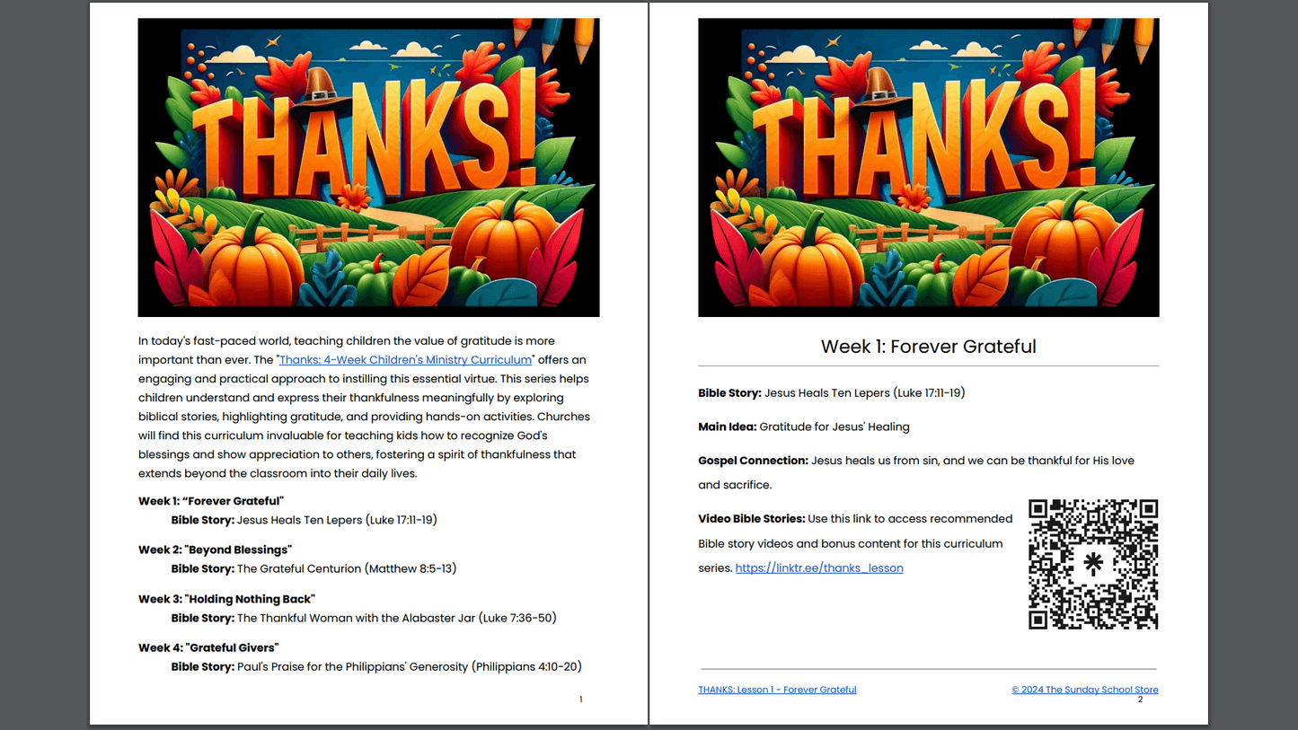Thanks: 4-Lesson Thanksgiving Sunday School Curriculum for Children's Ministry