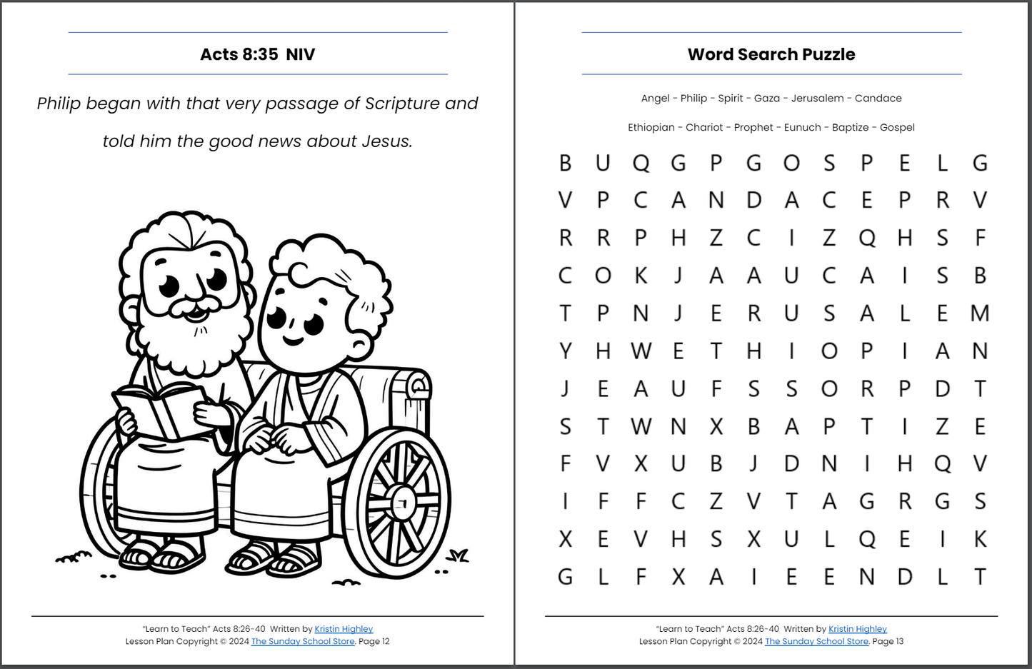 Philip and the Ethiopian (Acts 8:26-40) Kids' Bible Lesson & Sunday School Activities PDF