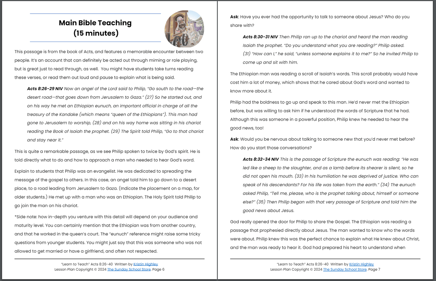 Philip and the Ethiopian (Acts 8:26-40) Kids' Bible Lesson & Sunday School Activities PDF