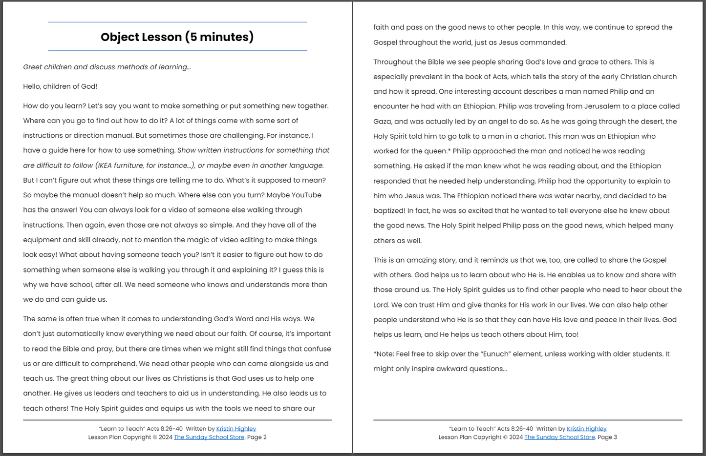 Philip and the Ethiopian (Acts 8:26-40) Kids' Bible Lesson & Sunday School Activities PDF