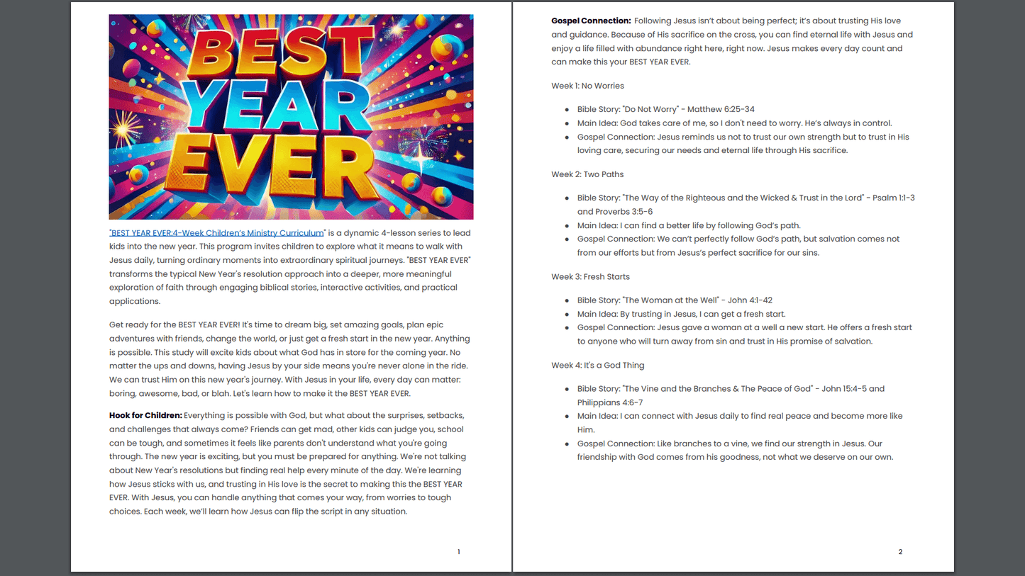 BEST YEAR EVER: 4-Week Children's Ministry Curriculum