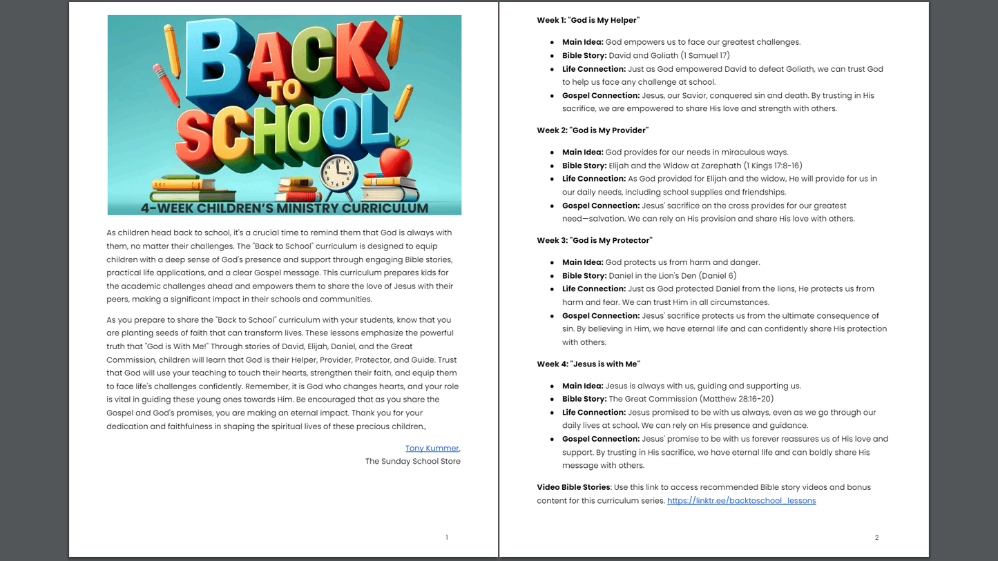 Back To School: 4-Lesson Sunday School Curriculum for Children’s Ministry