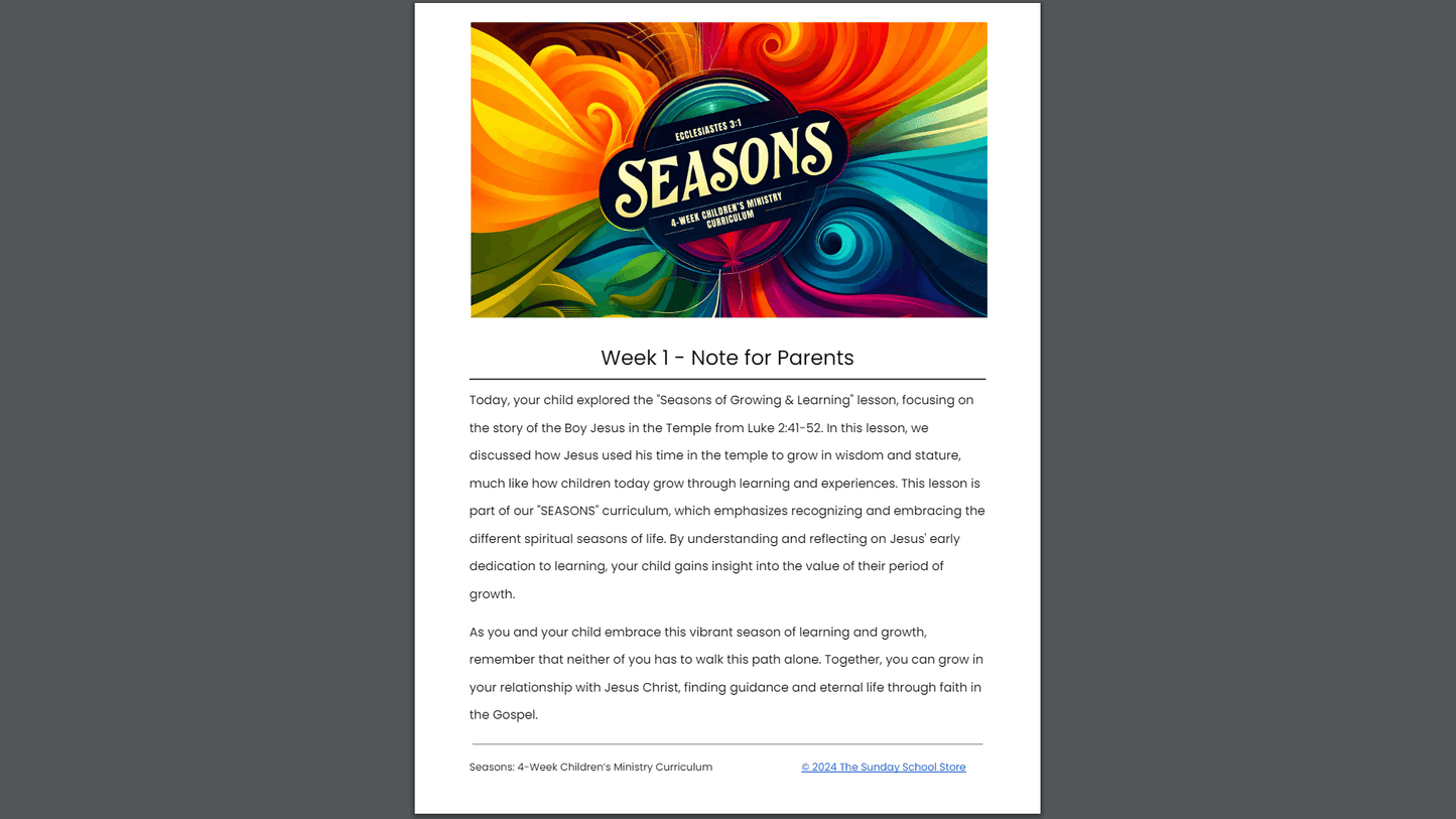 Seasons of Faith: 4-Week Sunday School Curriculum for Children’s Ministry