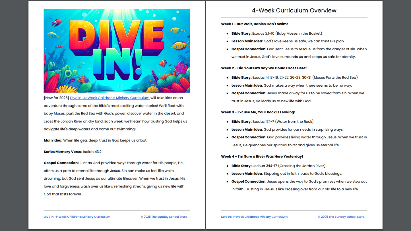 Dive In! 4-Week Children’s Ministry Curriculum (ages 6-12)