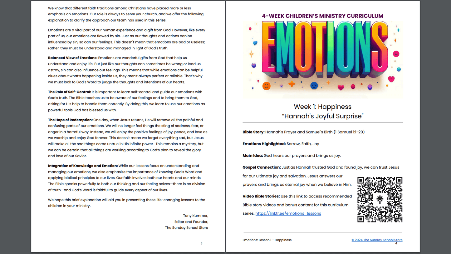 EMOTIONS: 4-Week Sunday School Curriculum for Children's Ministry