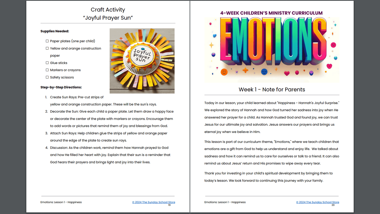 EMOTIONS: 4-Week Sunday School Curriculum for Children's Ministry