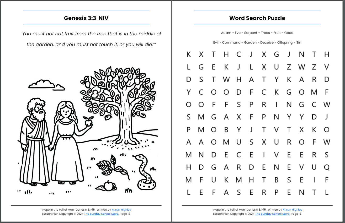 Hope in the Fall of Man (Genesis 3:1-15) Sunday School Lesson & Activities for Kids PDF