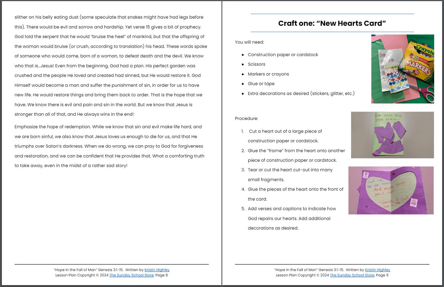 Hope in the Fall of Man (Genesis 3:1-15) Sunday School Lesson & Activities for Kids PDF