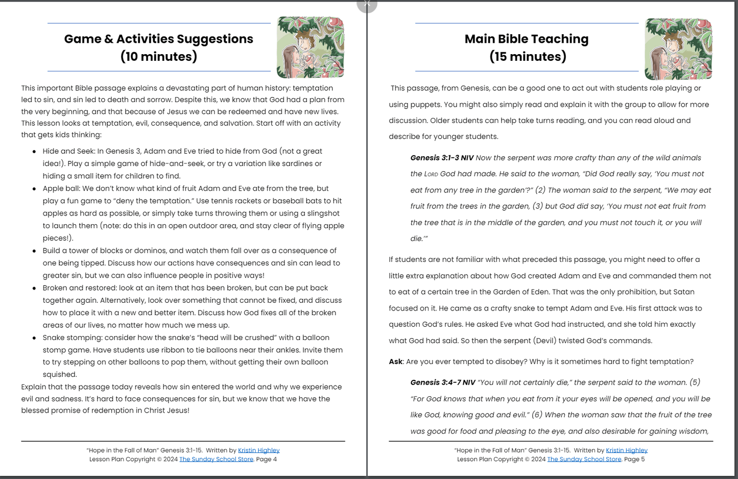 Hope in the Fall of Man (Genesis 3:1-15) Sunday School Lesson & Activities for Kids PDF