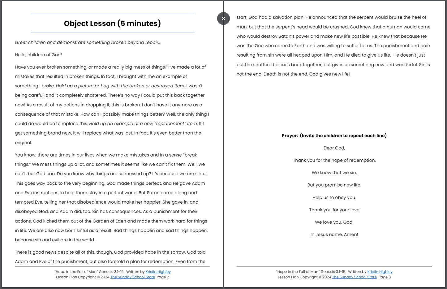 Hope in the Fall of Man (Genesis 3:1-15) Sunday School Lesson & Activities for Kids PDF