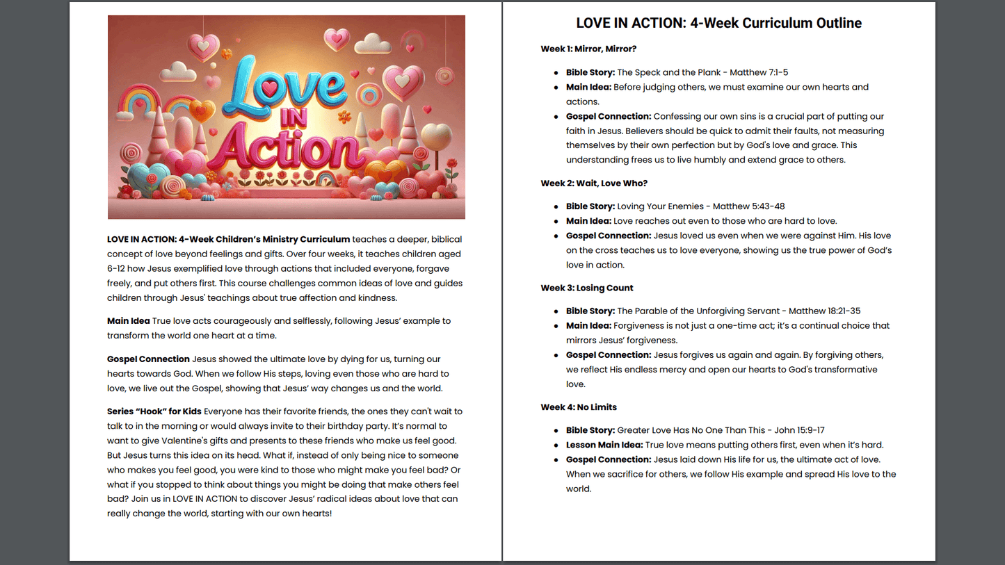 LOVE IN ACTION: 4-Lesson Valentine's Sunday School Curriculum for Children's Ministry
