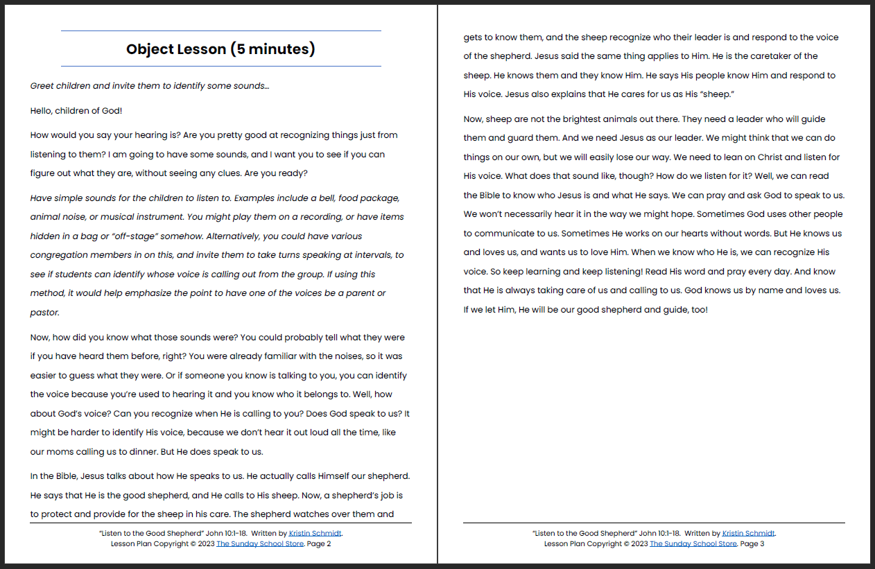 Listen to the Good Shepherd (John 10:1-18) Printable Bible Lesson & Sunday School Activities