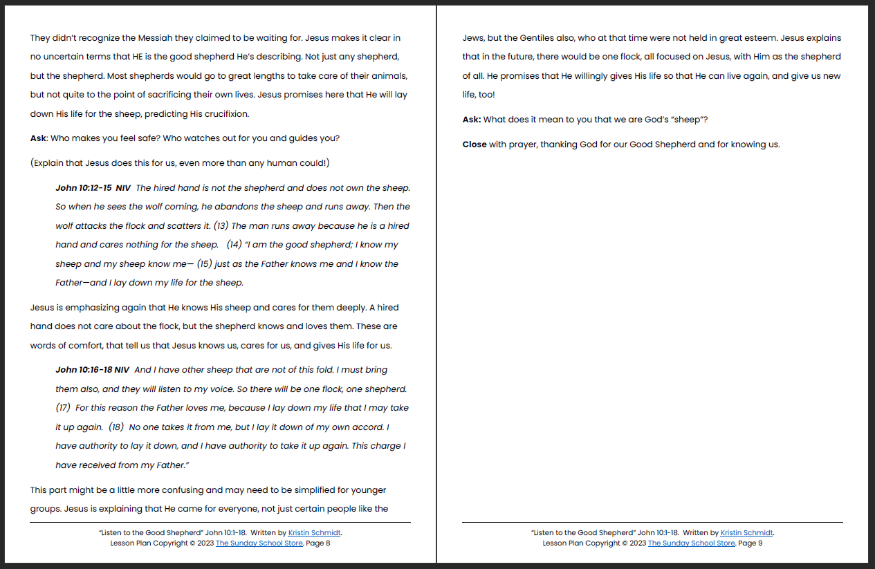 Listen to the Good Shepherd (John 10:1-18) Printable Bible Lesson & Sunday School Activities