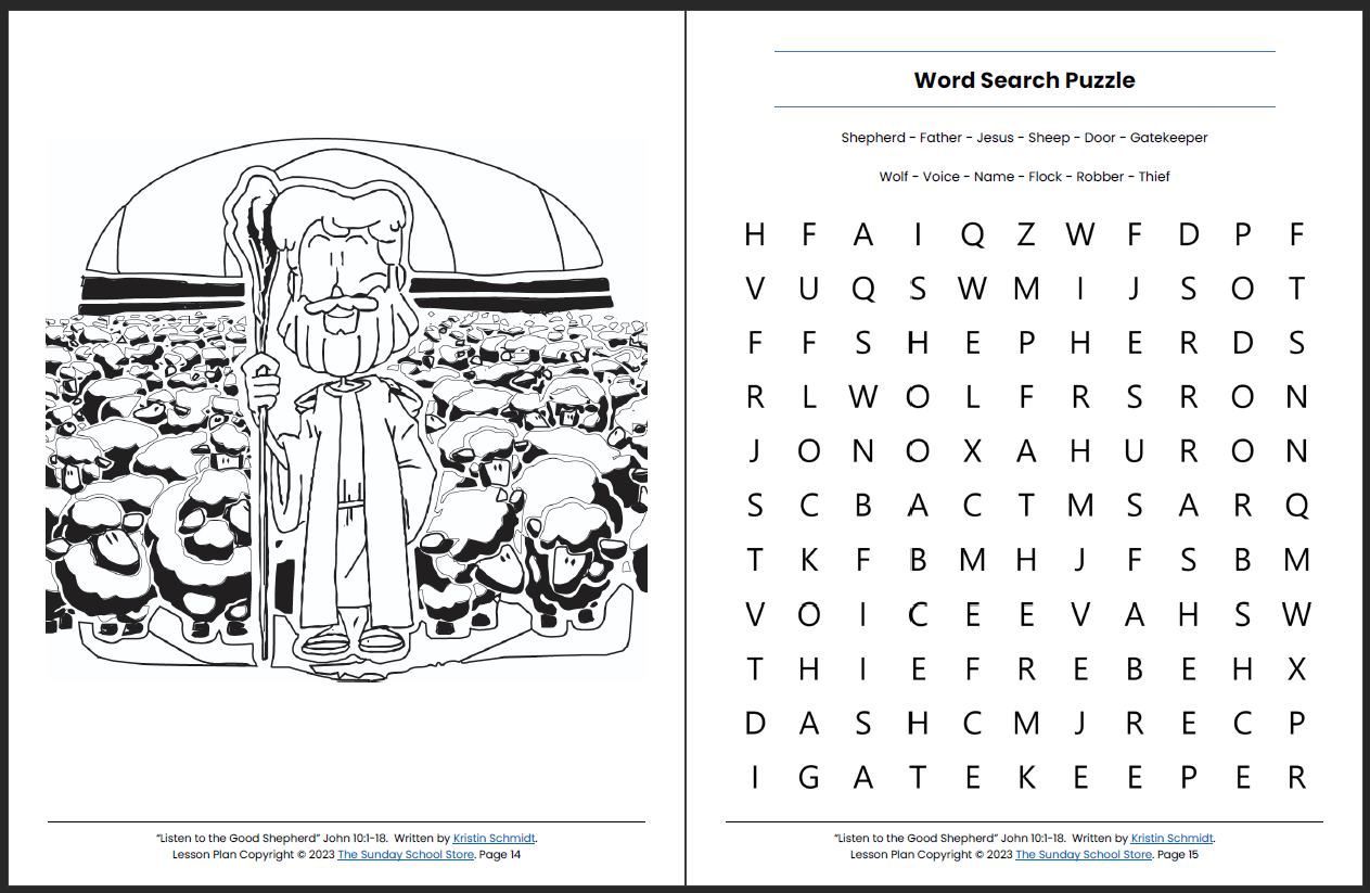 Listen to the Good Shepherd (John 10:1-18) Printable Bible Lesson & Sunday School Activities