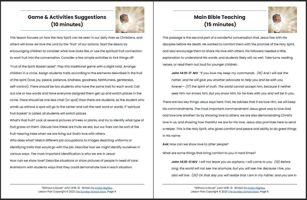 Evidence of Christ Within (John 14:15-31) Printable Bible Lesson & Sunday School Activities