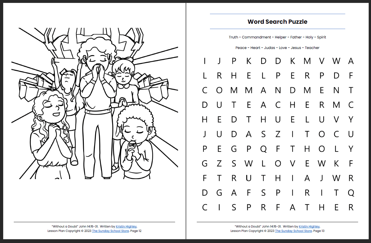 Evidence of Christ Within (John 14:15-31) Printable Bible Lesson & Sunday School Activities
