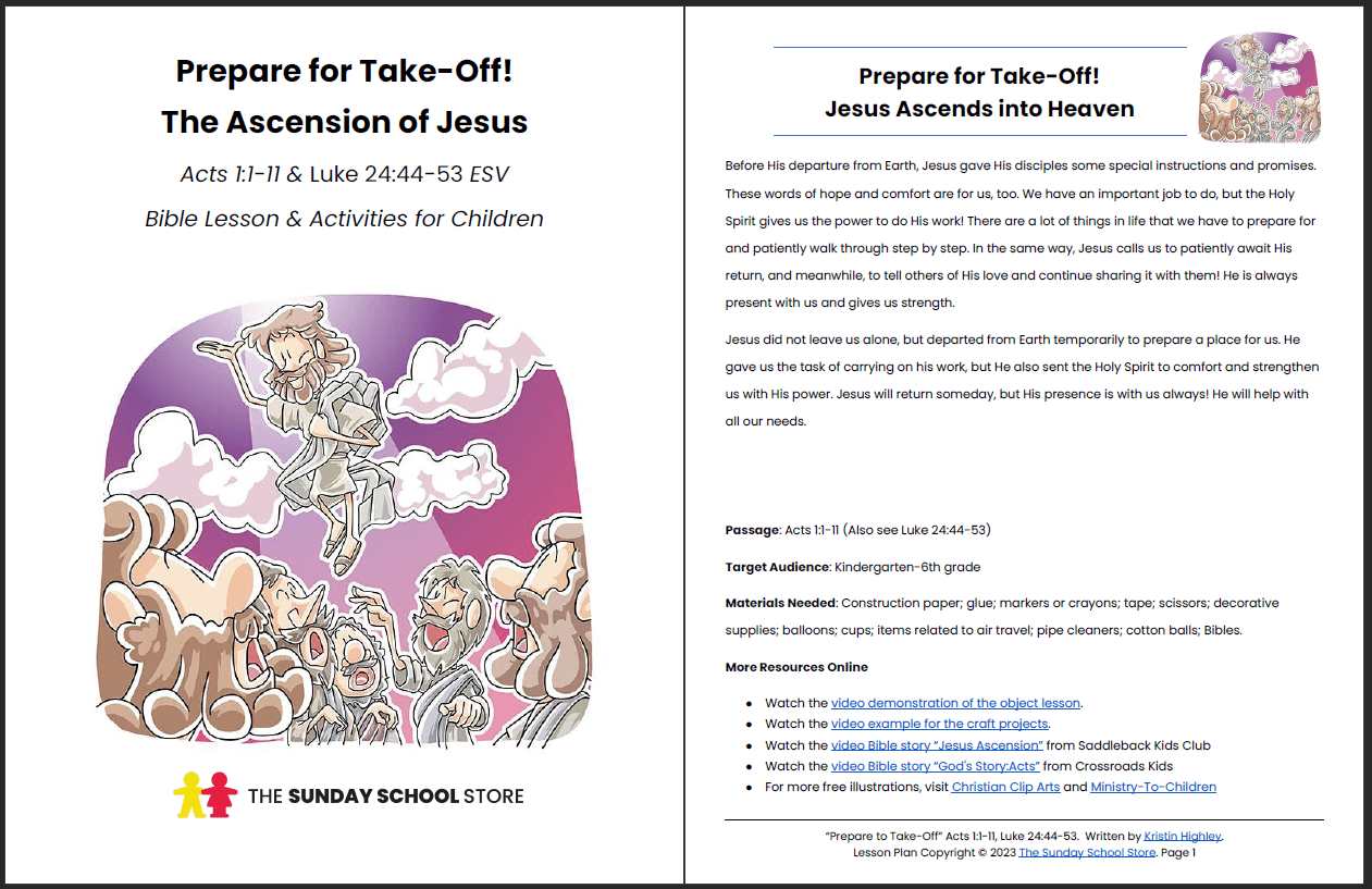 The Ascension of Jesus (Acts 1:1-11 & Luke 24:44-53) Printable Bible Lesson & Sunday School Activities