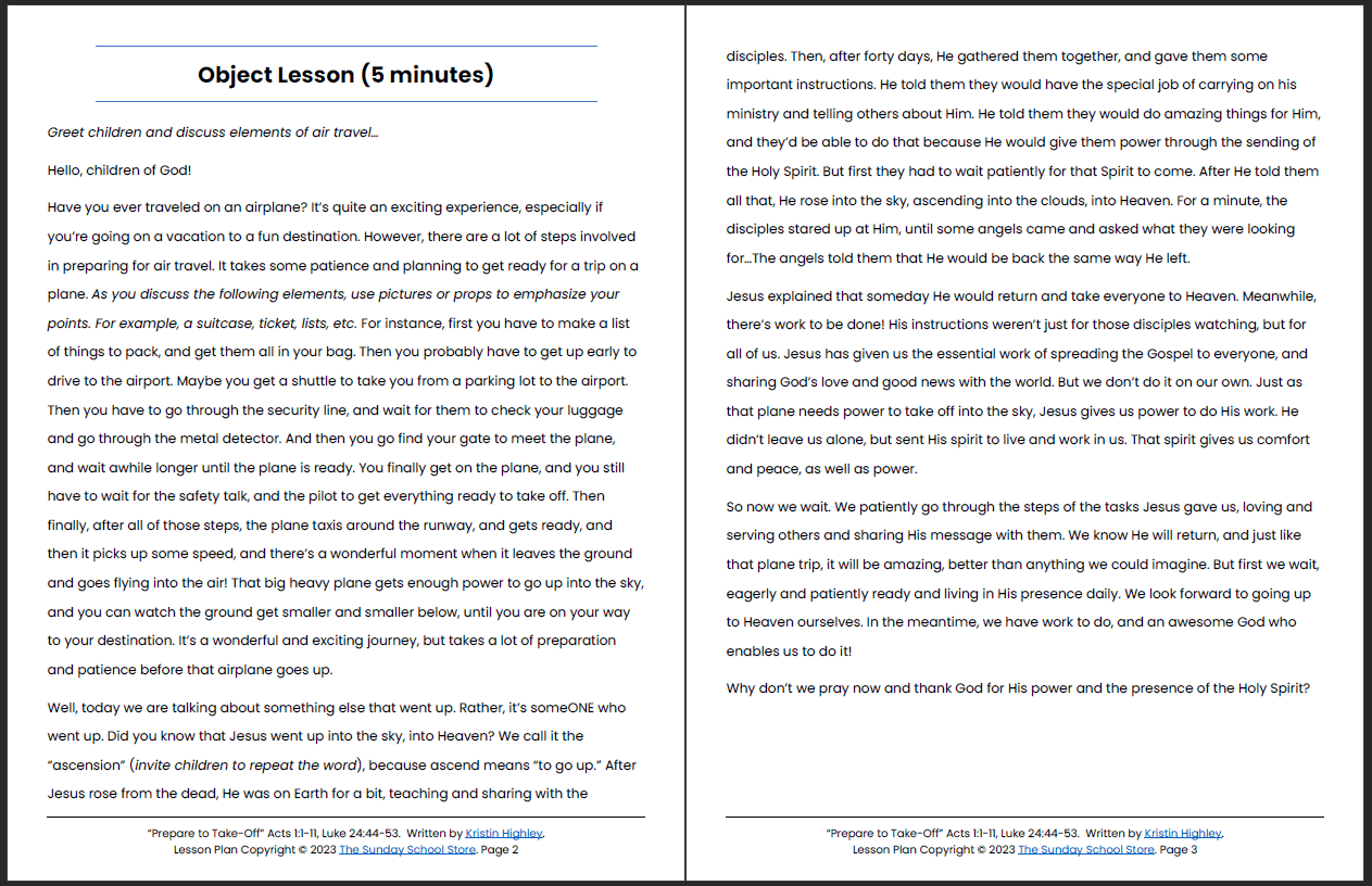 The Ascension of Jesus (Acts 1:1-11 & Luke 24:44-53) Printable Bible Lesson & Sunday School Activities