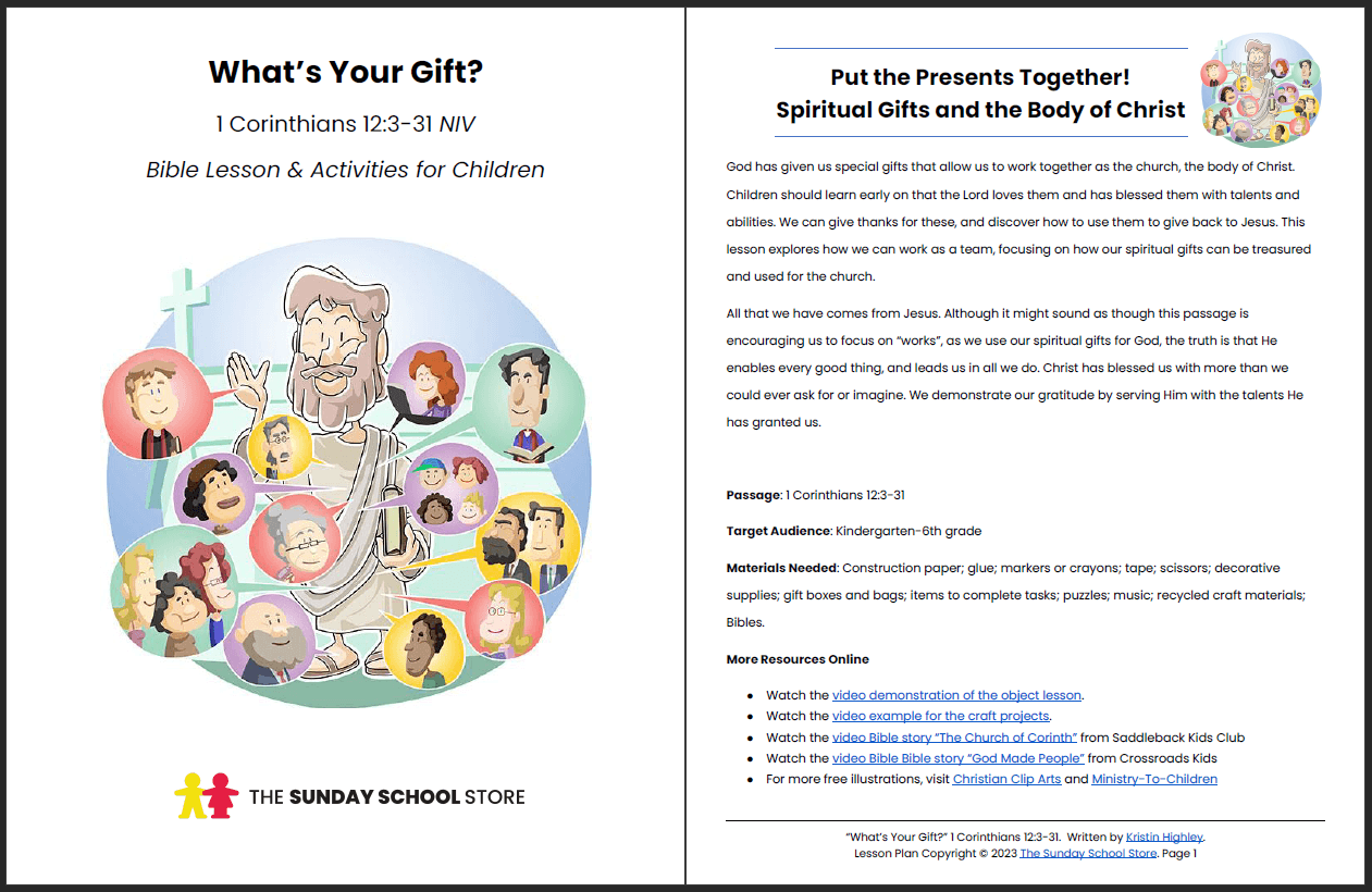 What’s Your Spiritual Gift? (1 Corinthians 12:3-31) Printable Bible Lesson & Sunday School Activities
