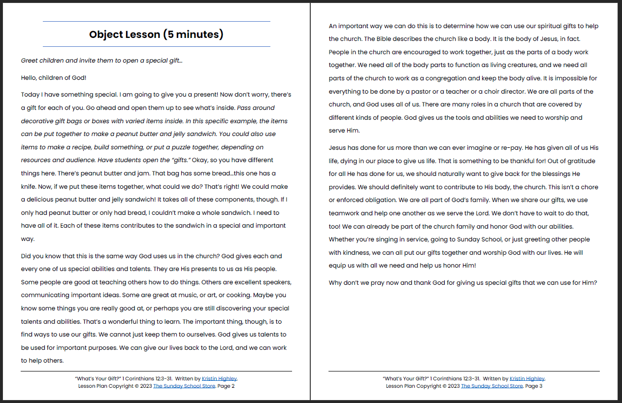 What’s Your Spiritual Gift? (1 Corinthians 12:3-31) Printable Bible Lesson & Sunday School Activities