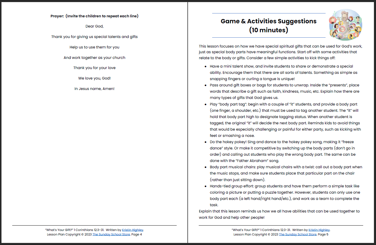 What’s Your Spiritual Gift? (1 Corinthians 12:3-31) Printable Bible Lesson & Sunday School Activities
