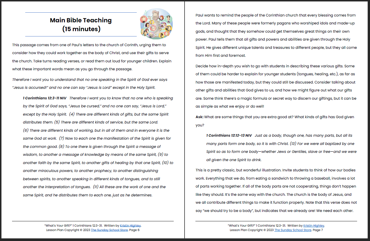 What’s Your Spiritual Gift? (1 Corinthians 12:3-31) Printable Bible Lesson & Sunday School Activities