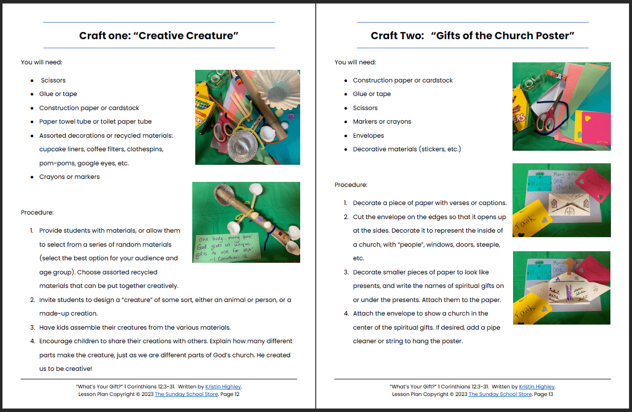 What’s Your Spiritual Gift? (1 Corinthians 12:3-31) Printable Bible Lesson & Sunday School Activities