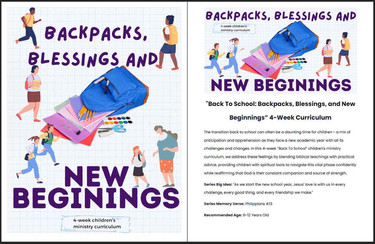"Back To School: Backpacks, Blessings, and New Beginnings” 4-Week Children's Ministry