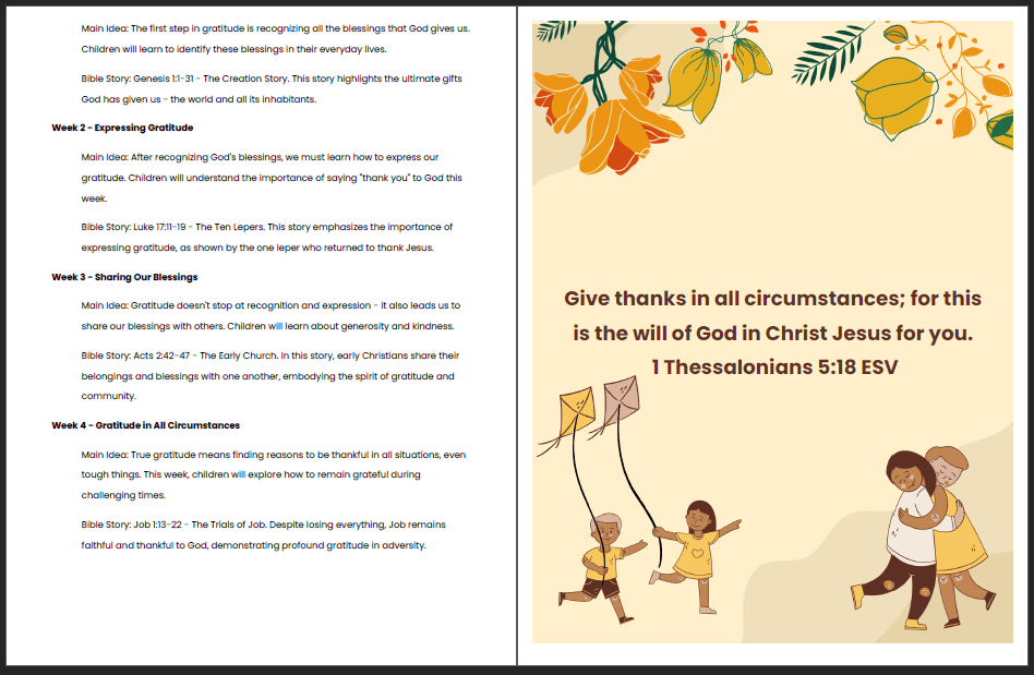 Harvesting Gratitude 4-Lesson Sunday School Curriculum for Kids
