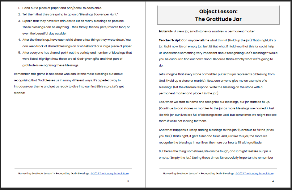 Harvesting Gratitude 4-Lesson Sunday School Curriculum for Kids
