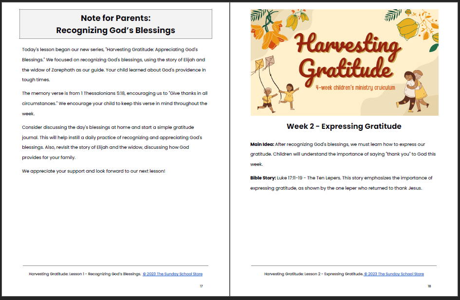 Harvesting Gratitude 4-Lesson Sunday School Curriculum for Kids