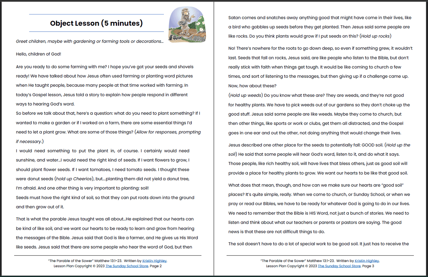 The Parable of the Sower (Matthew 13:1-13) Printable Bible Lesson & Sunday School Activities