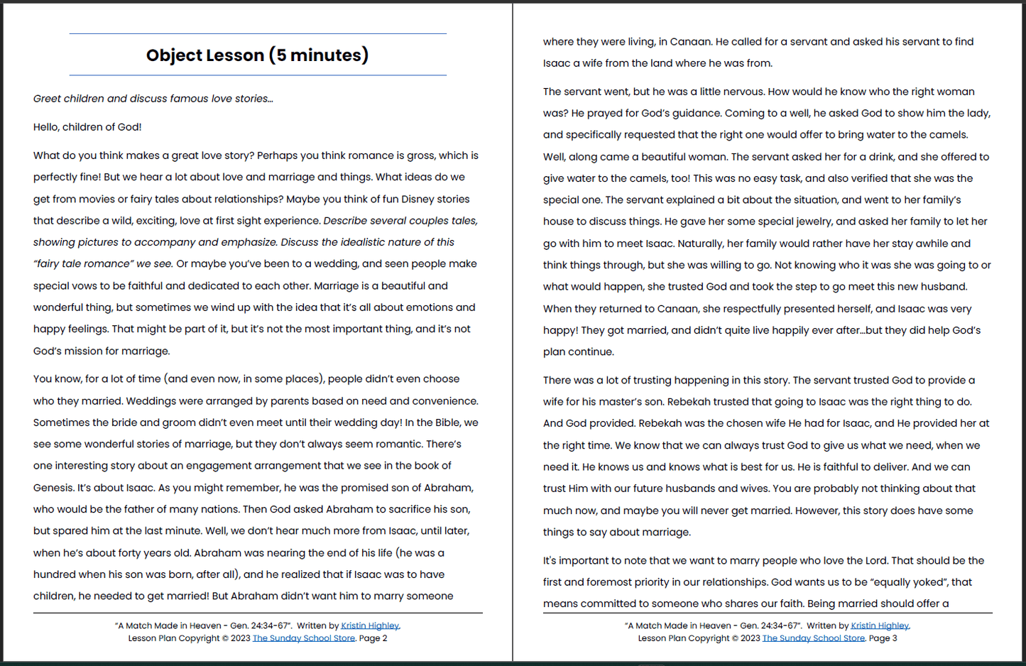 Isaac and Rebekah (Genesis 24) Printable Bible Lesson & Sunday School Activities