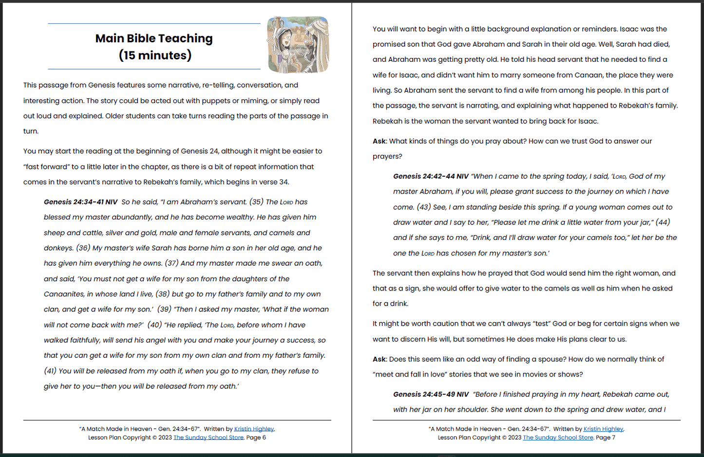 Isaac and Rebekah (Genesis 24) Printable Bible Lesson & Sunday School Activities