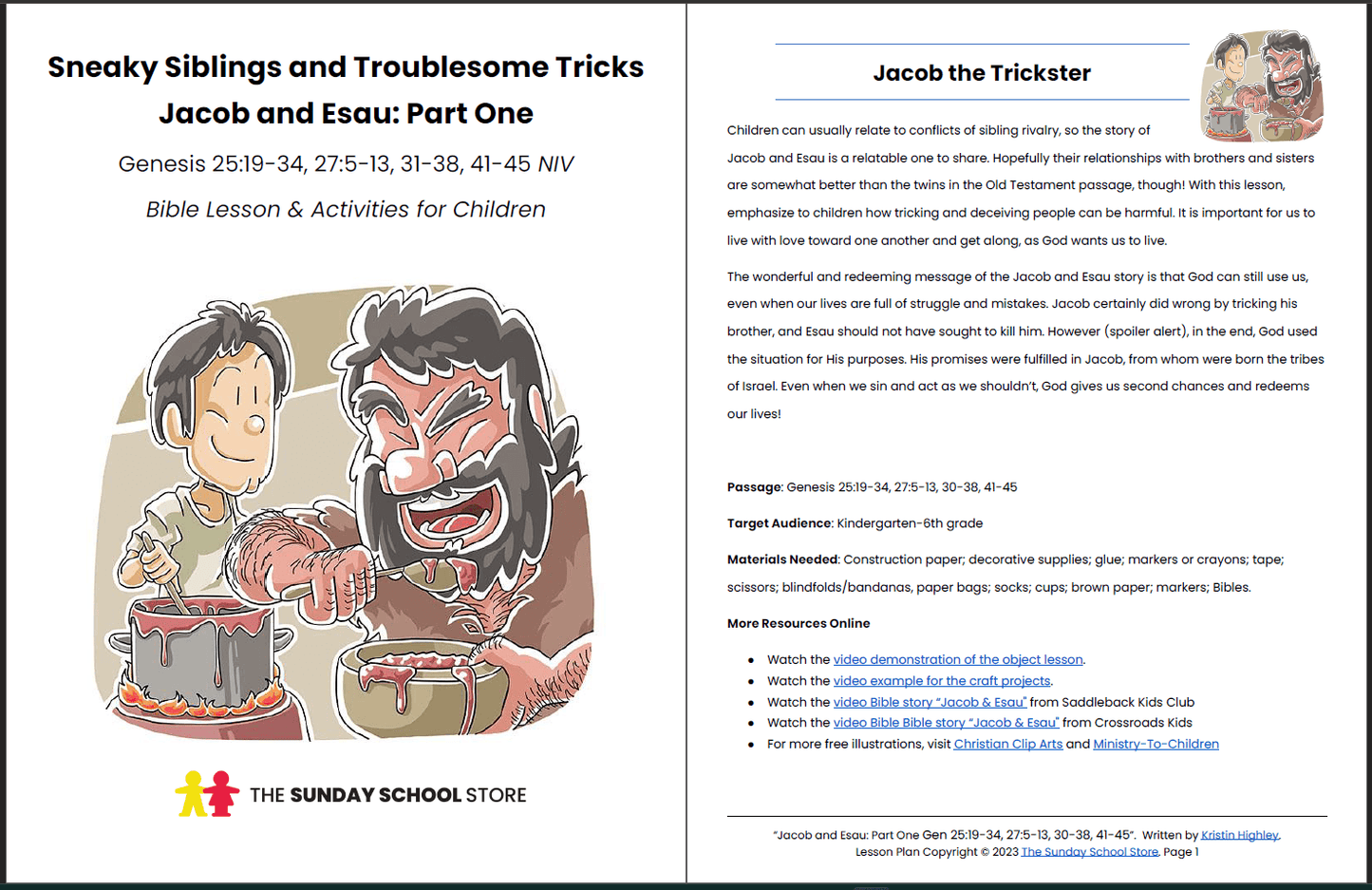 Jacob Tricks Esau (Genesis 25, 27) Printable Bible Lesson & Sunday School Activities