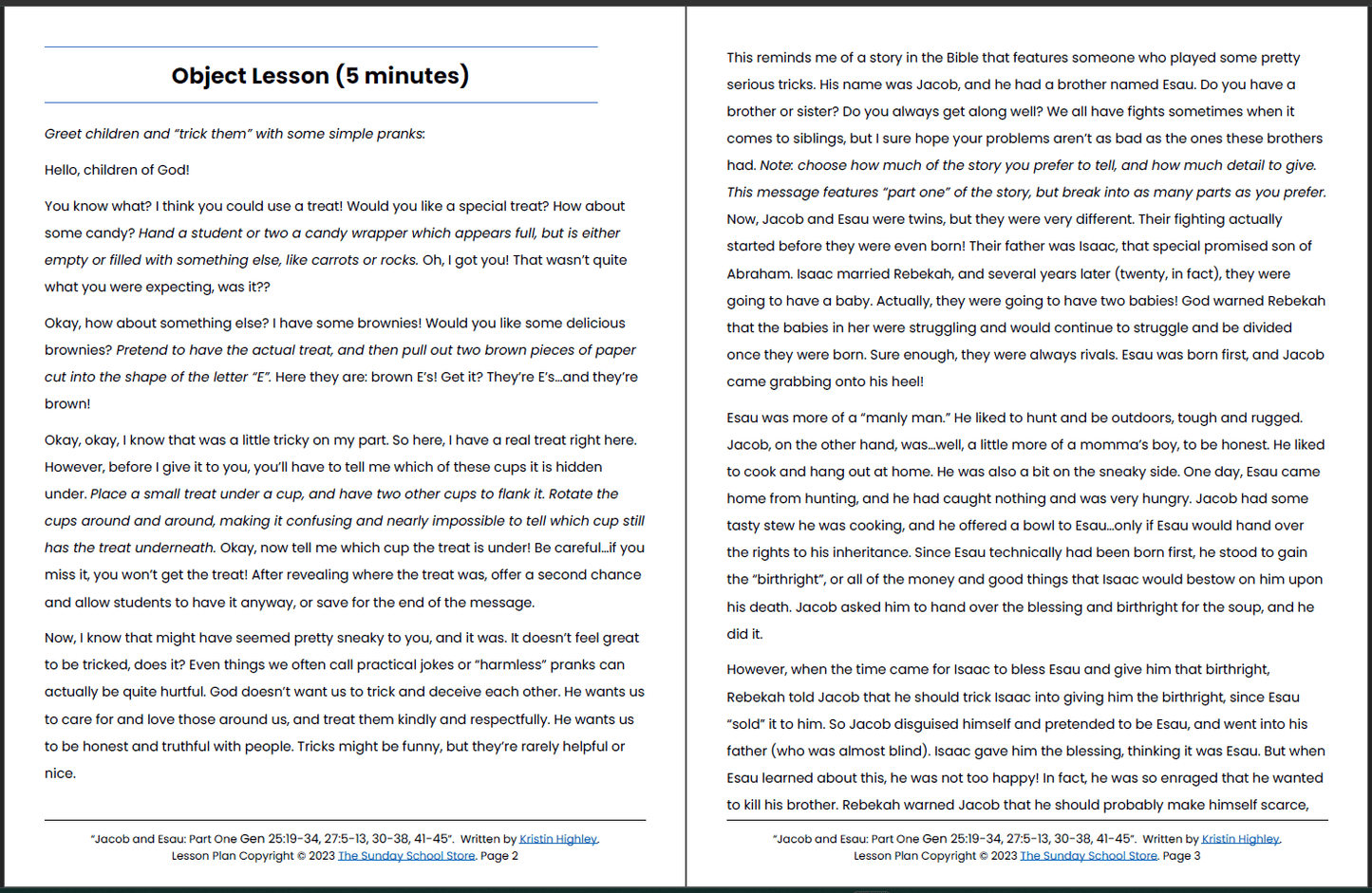 Jacob Tricks Esau (Genesis 25, 27) Printable Bible Lesson & Sunday School Activities