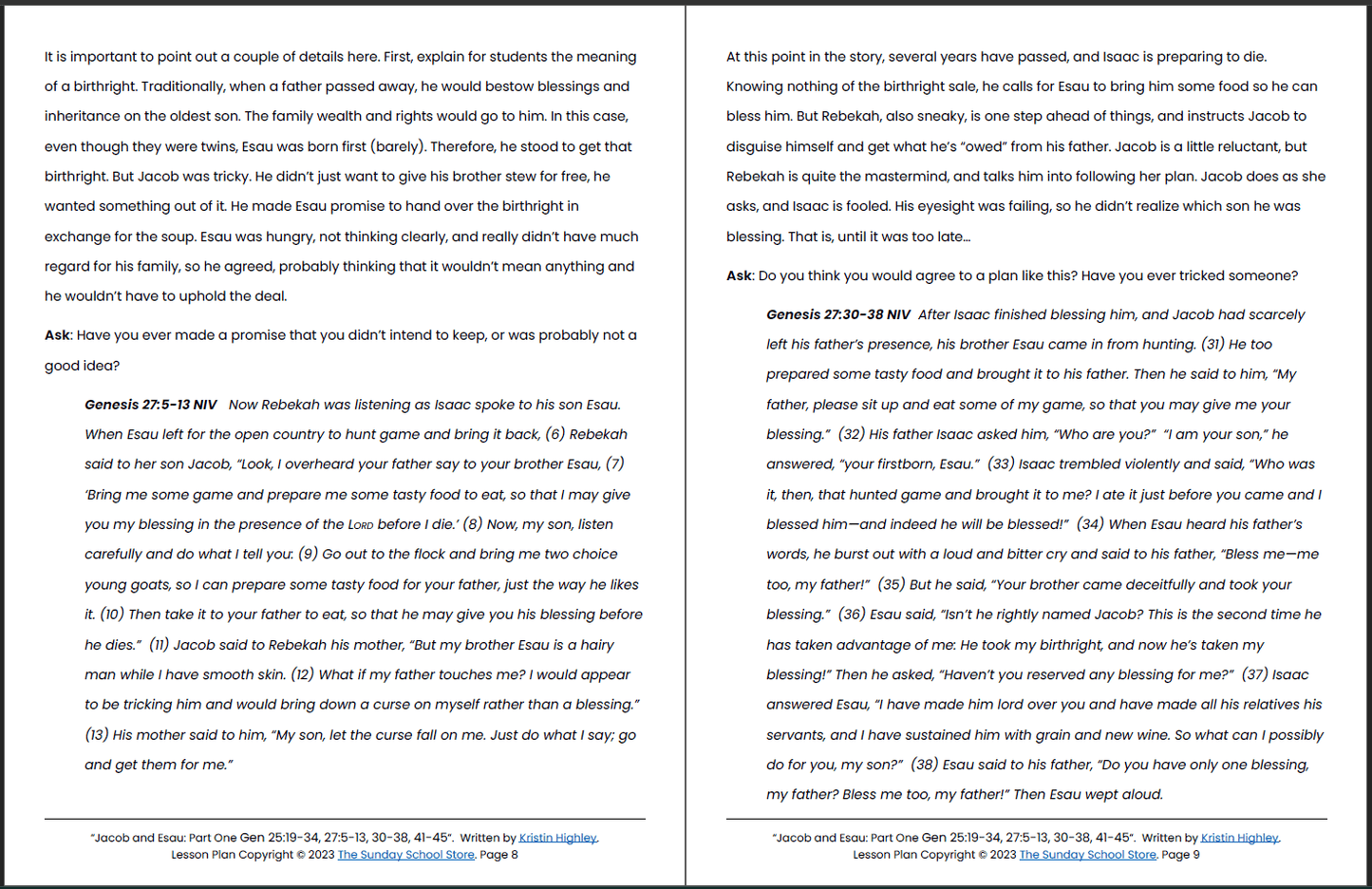 Jacob Tricks Esau (Genesis 25, 27) Printable Bible Lesson & Sunday School Activities