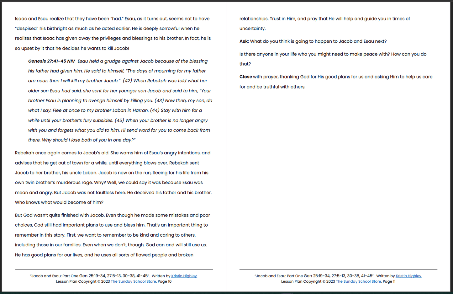 Jacob Tricks Esau (Genesis 25, 27) Printable Bible Lesson & Sunday School Activities