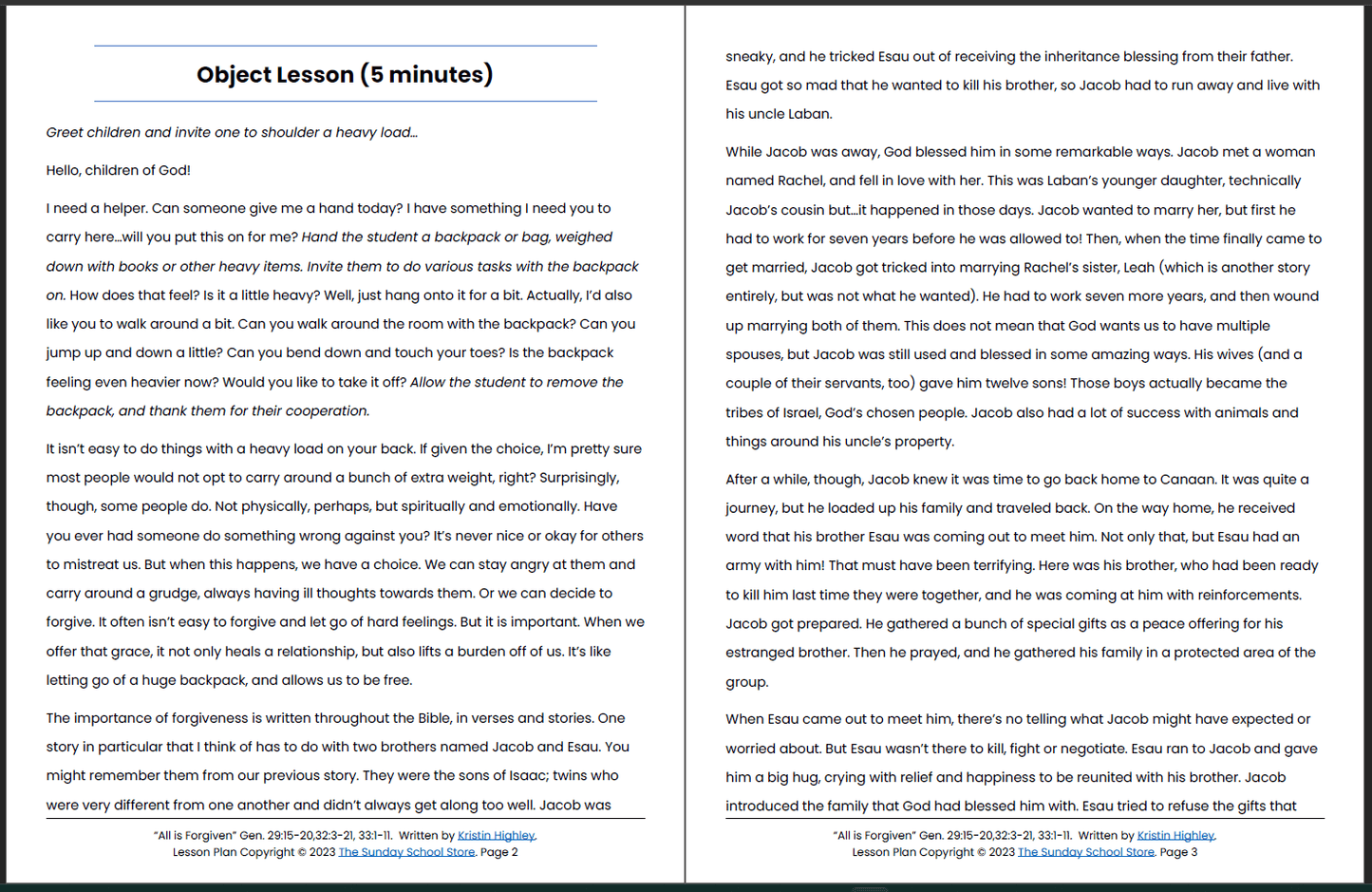 Esau Forgives Jacob (Genesis 29, 33) Printable Bible Lesson & Sunday School Activities