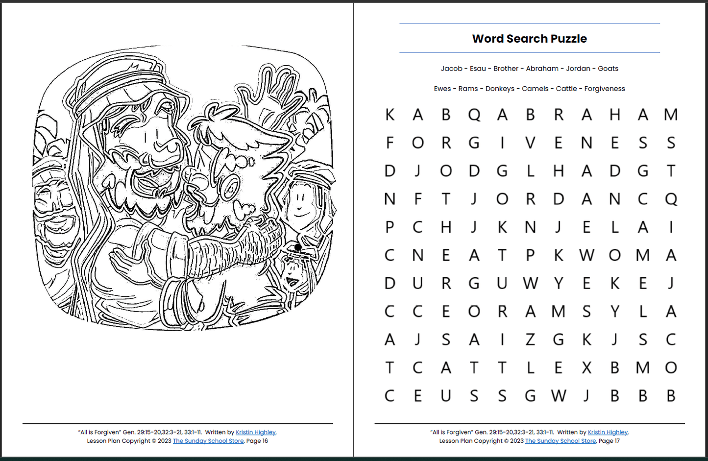 Esau Forgives Jacob (Genesis 29, 33) Printable Bible Lesson & Sunday School Activities