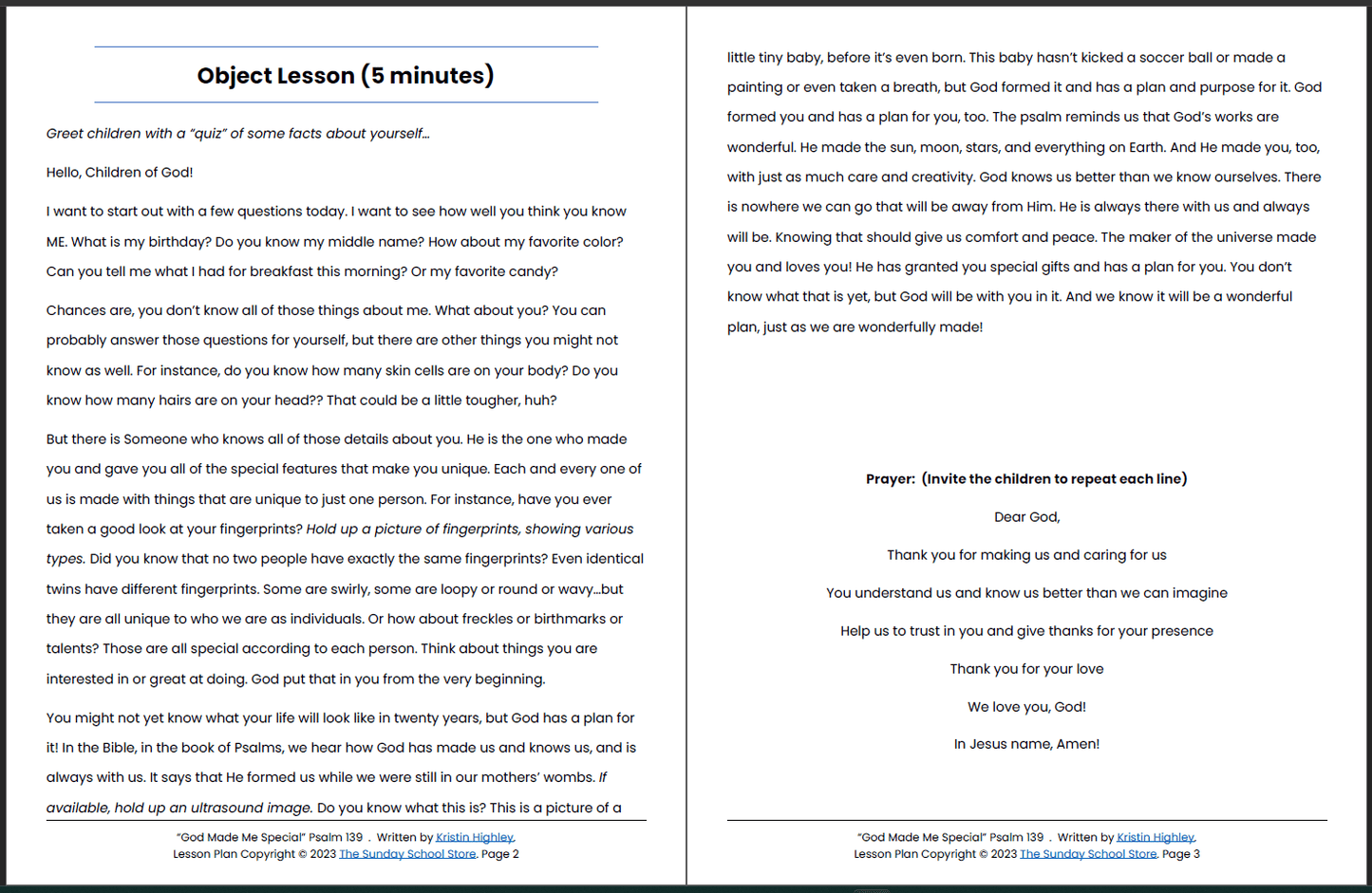God Made Me Special (Psalm 139) Printable Bible Lesson & Sunday School Activities