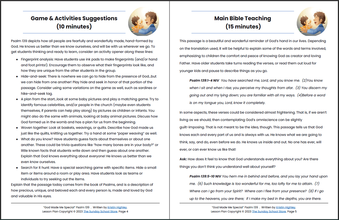 God Made Me Special (Psalm 139) Printable Bible Lesson & Sunday School Activities
