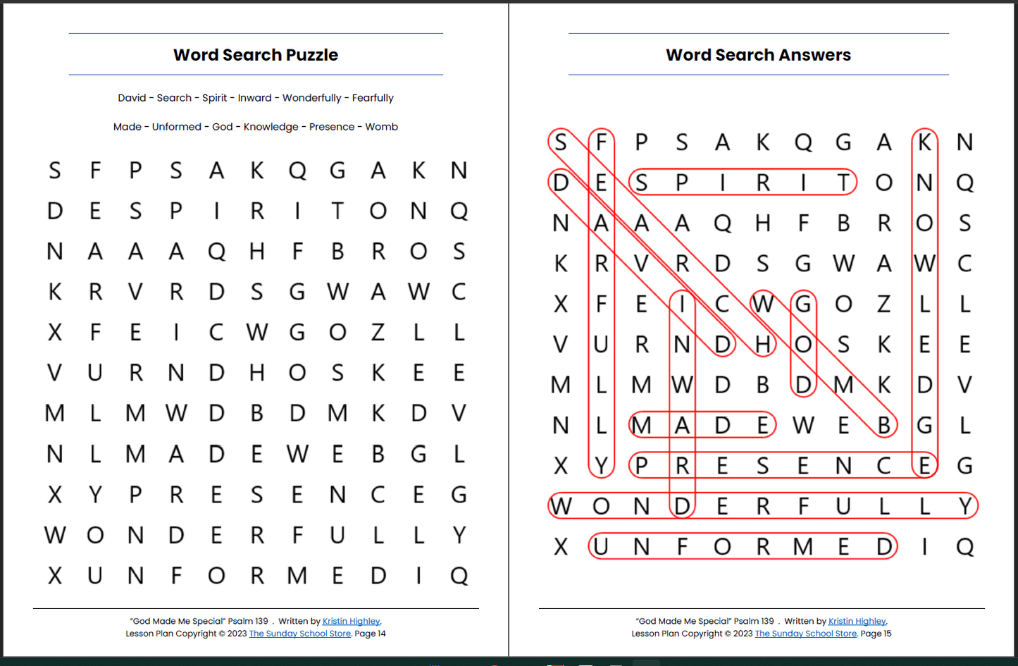 God Made Me Special (Psalm 139) Printable Bible Lesson & Sunday School Activities