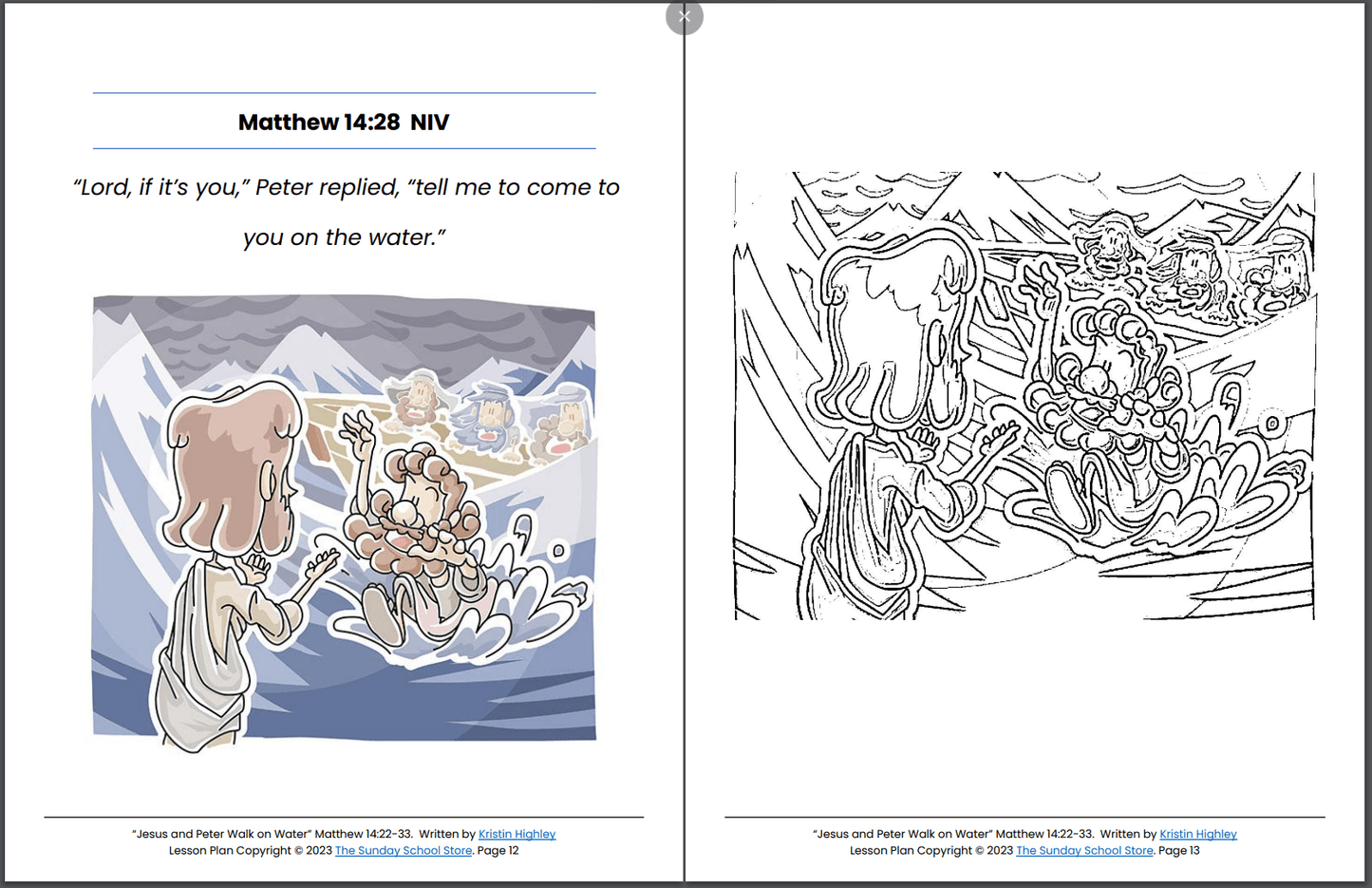 Jesus and Peter Walk on Water (Matthew 14:22-33) Printable Bible Lesson & Sunday School Activities