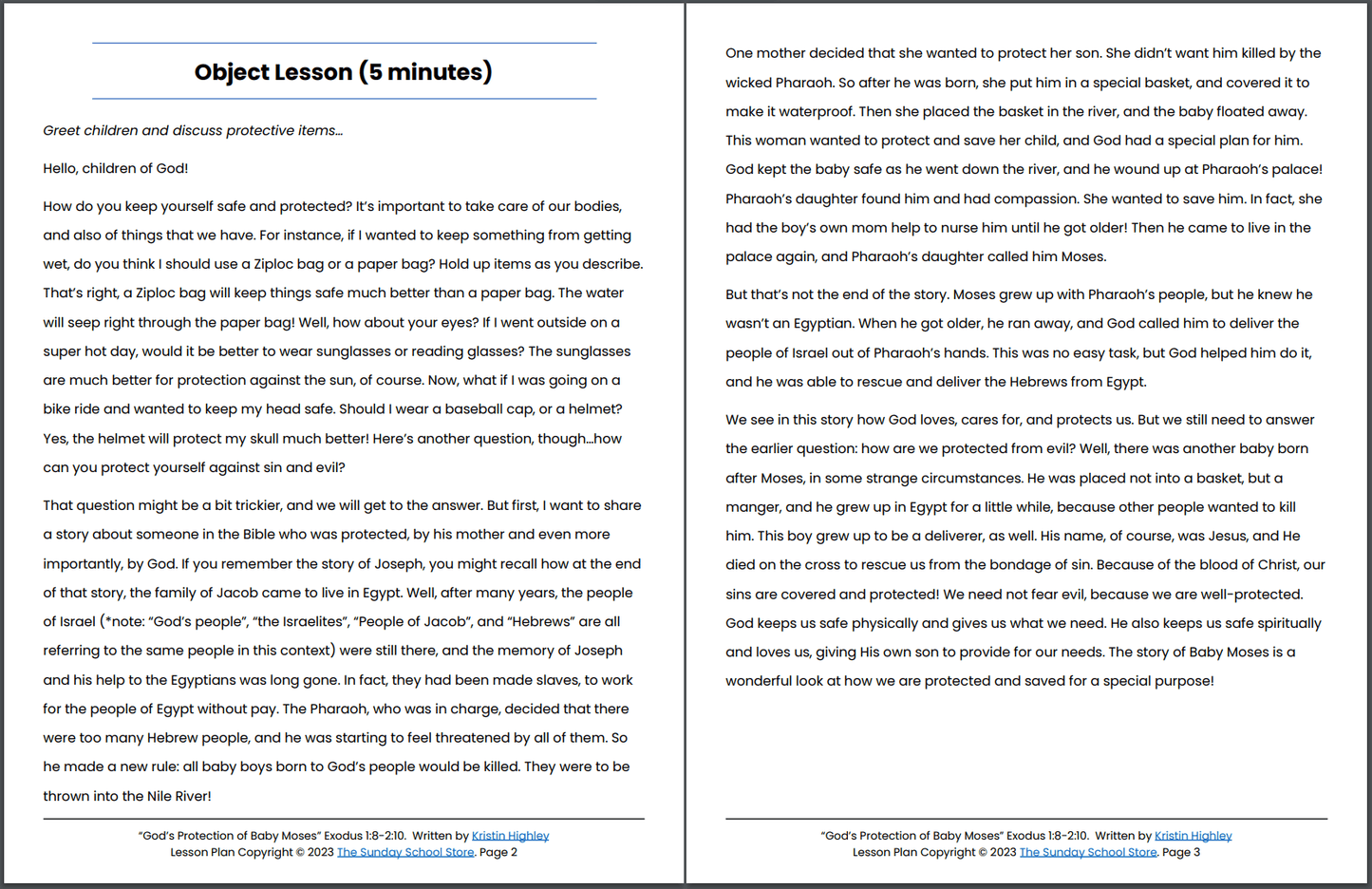 God's Protection of Baby Moses (Exodus 1:8-2:10) Printable Bible Lesson & Sunday School Activities