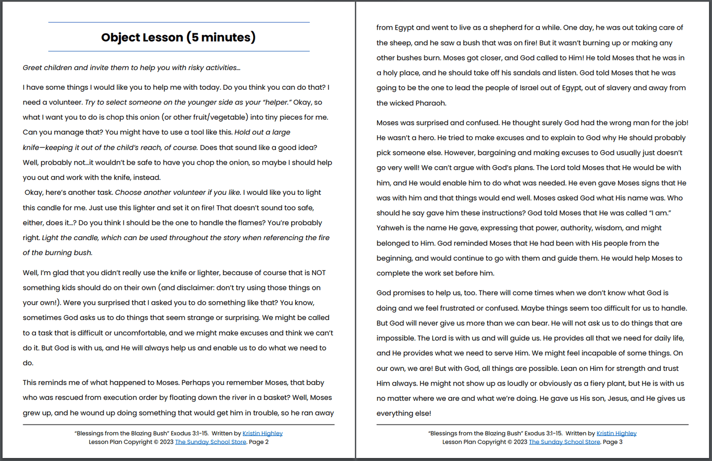 Moses and the Blazing Bush (Exodus 3:1-15) Printable Bible Lesson & Sunday School Activities