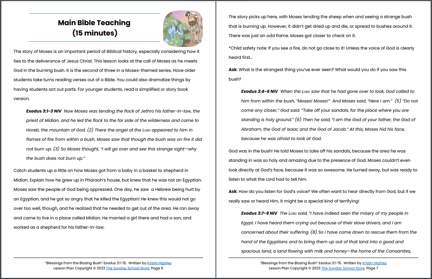 Moses and the Blazing Bush (Exodus 3:1-15) Printable Bible Lesson & Sunday School Activities