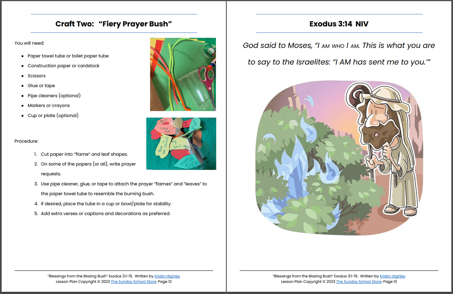 Moses and the Blazing Bush (Exodus 3:1-15) Printable Bible Lesson & Sunday School Activities