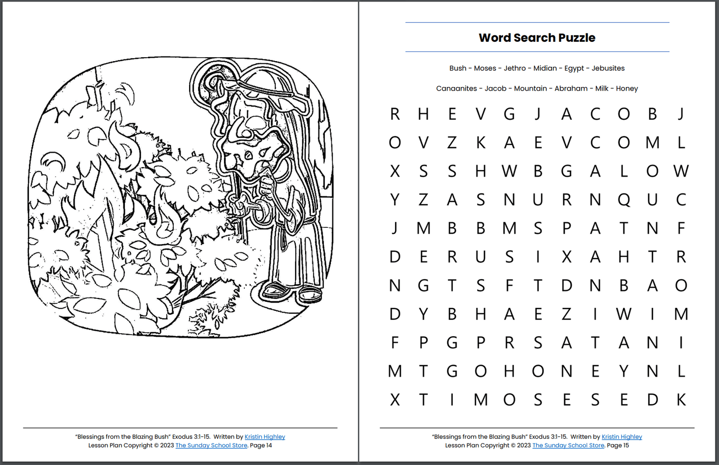 Moses and the Blazing Bush (Exodus 3:1-15) Printable Bible Lesson & Sunday School Activities