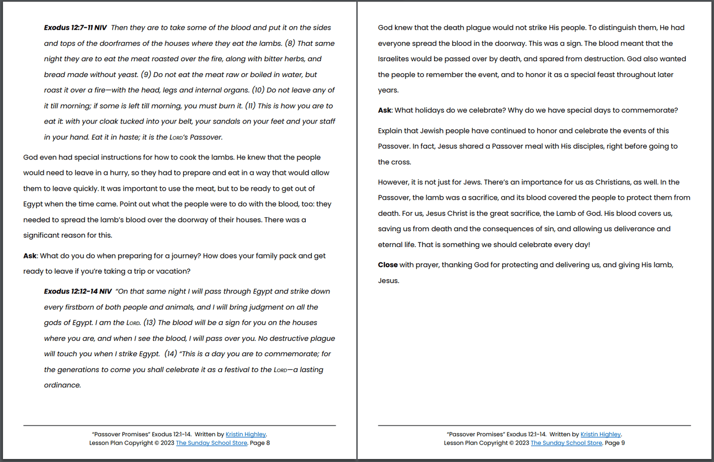 Passover Promises (Exodus 12:1-14) Printable Bible Lesson & Sunday School Activities
